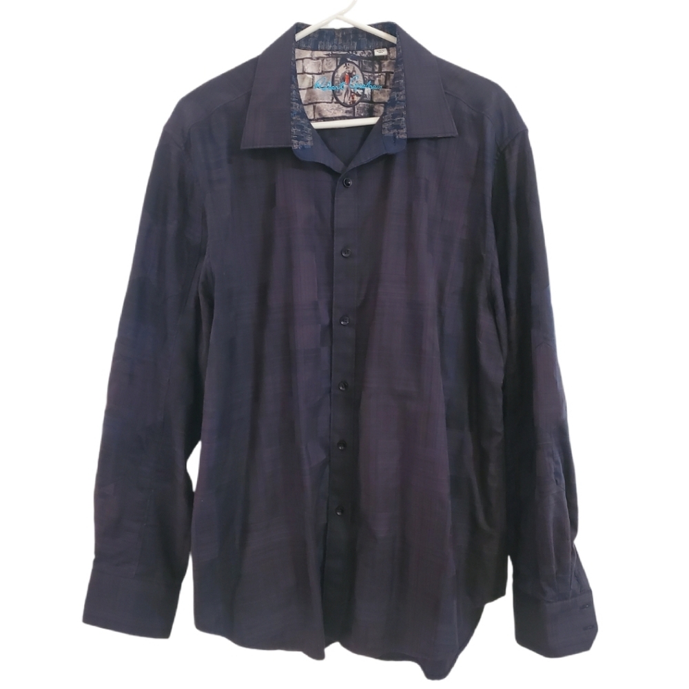 Robert Graham Men's Purple Black Squares Long Sleeve Button Down Shirt 2XL